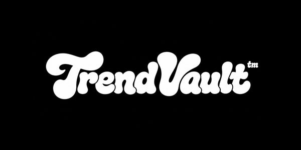 White retro-style 'TrendVault' logo text with a small 'tm' mark on a solid black background.